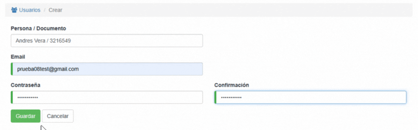 Vista agregar Correo