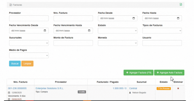 Agregar Auto Factura