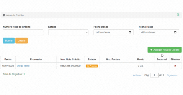 Agregar Nota de Crédito