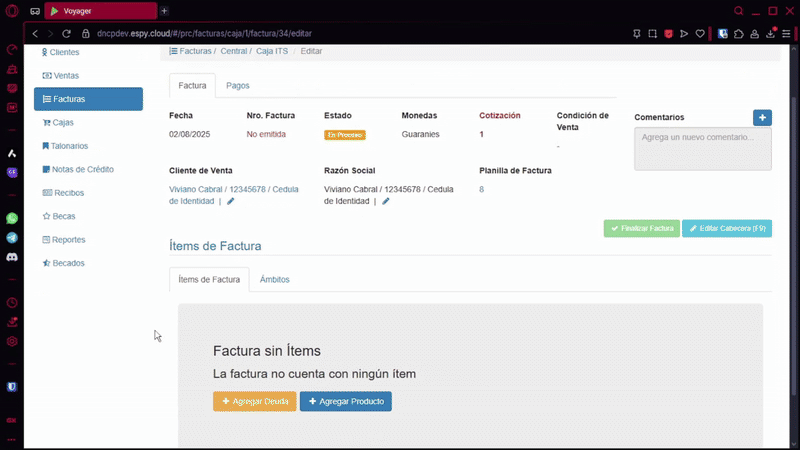 Agregar ítems desde deudas