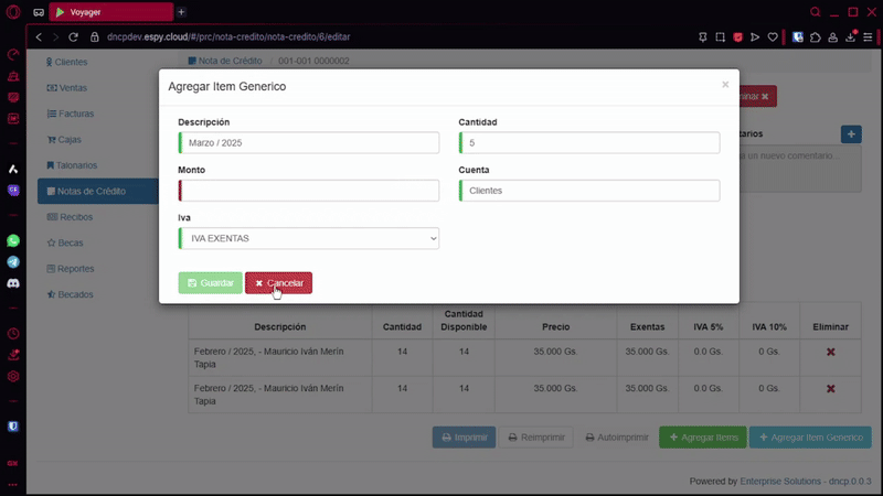 Agregar Item Genérico