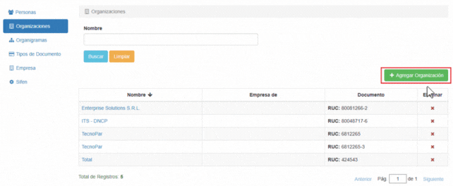 Agregar organizaciones