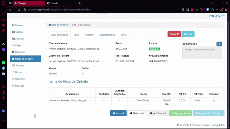 Anular Nota de Crédito