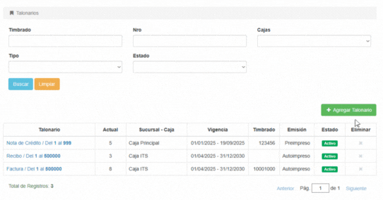 Acceder a Talonarios