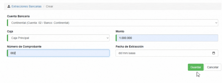 Formulario extracciones