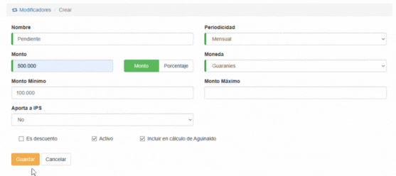Formulario Modificadores