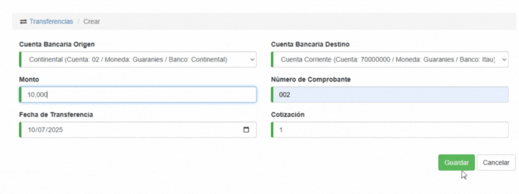Formulario transferencia