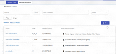 Crear Plan de Estudios