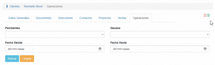 Botones de descarga PDF y Excel