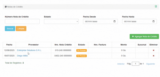 Vista Nota de Crédito