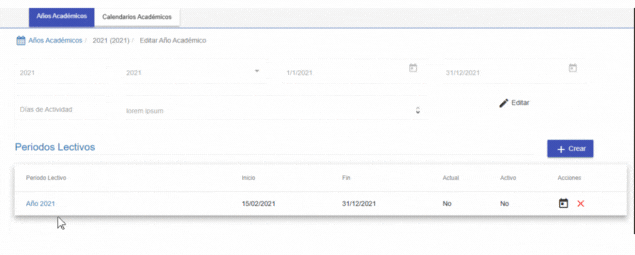 Editar Periodo Lectivo