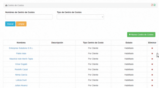 Eliminar Centro de Costo