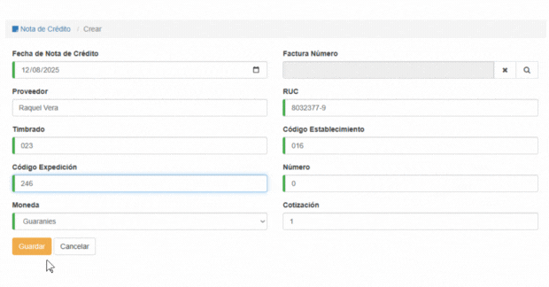 Formulario Nota de Crédito