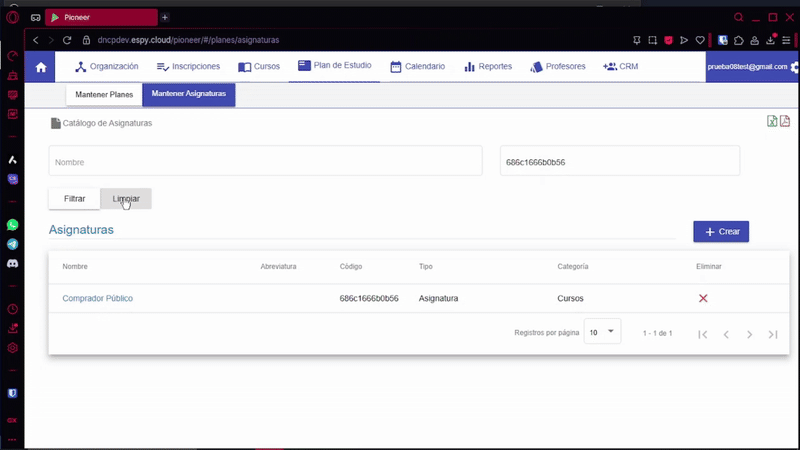 Filtros Planes de Estudio