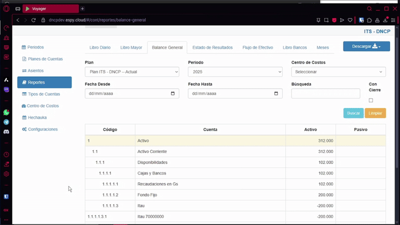 Filtro Balance General