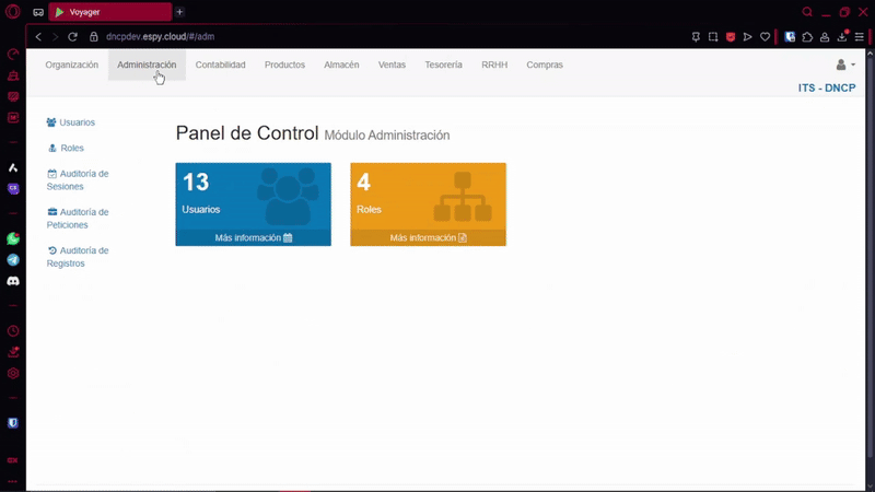 Ingresar al modulo Administración
