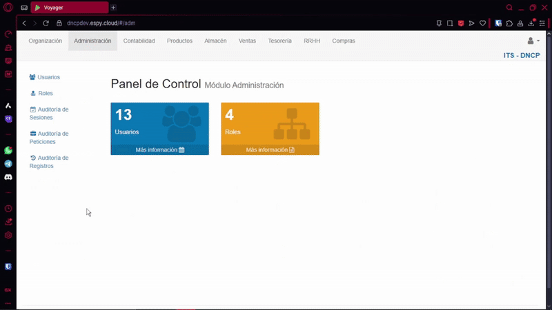 Ingresar al modulo Administración