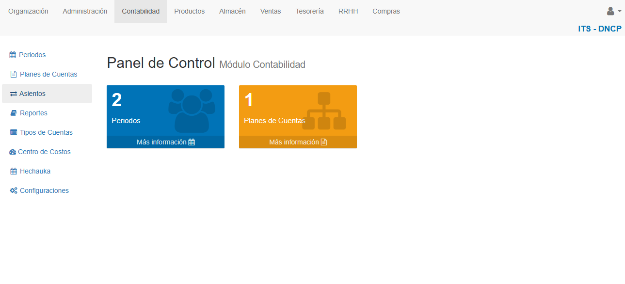 Pantalla principal del módulo Contabilidad