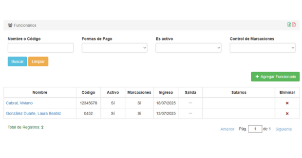 Listado de funcionarios
