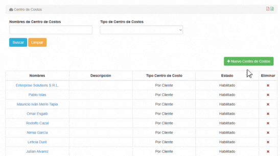 Agregar Centro de Costo