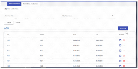 Botón Crear Año Académico