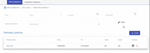 Formulario Editar Año Académico