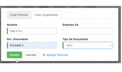 Formulario Crear Organización