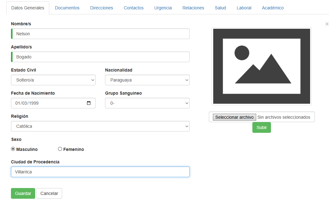 Formulario datos generales