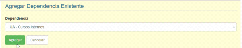 Sección para agregar una dependencia existente