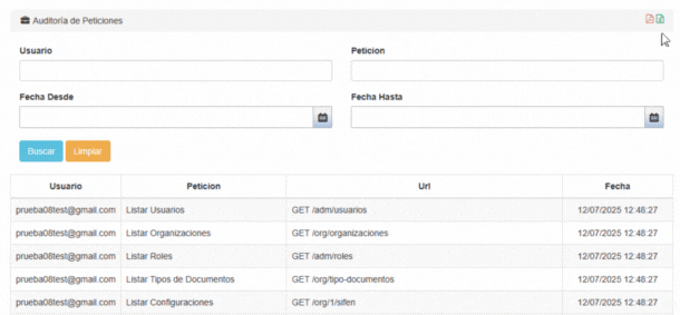 Descargar Auditoría de Peticiones