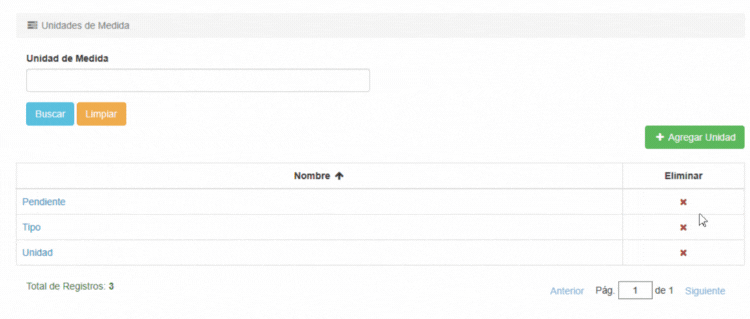 Eliminar Unidad de Medida
