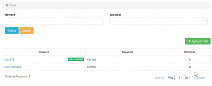 Opción de eliminar Caja