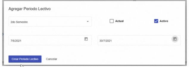 Formulario Crear Periodo Lectivo