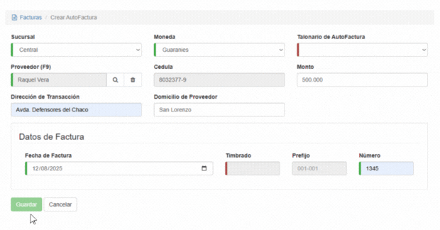 Formulario de Auto Factura
