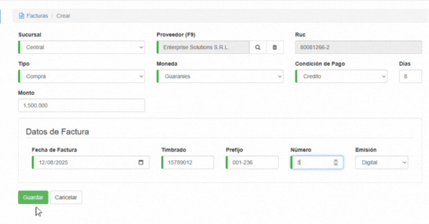 Formulario de Factura