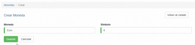 Formulario Agregar Moneda
