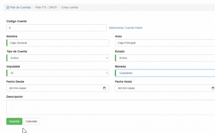 Formulario Plan cuenta