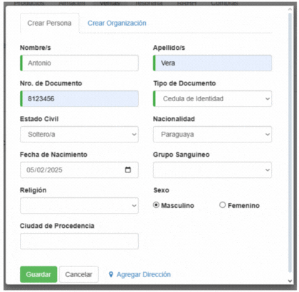 Formulario de Crear Cliente