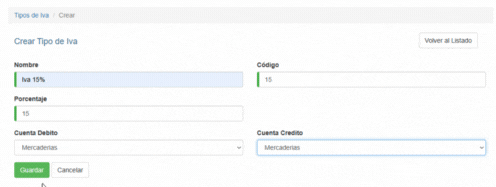 Formulario Agregar Tipo de IVA