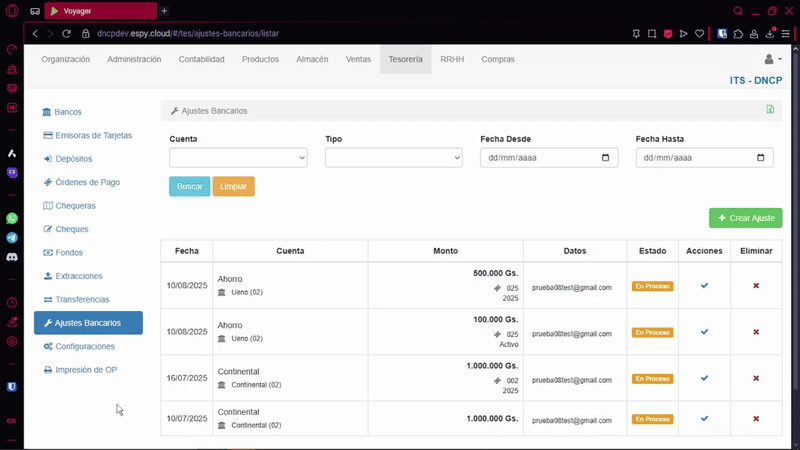 Filtros Ajustes Bancarios