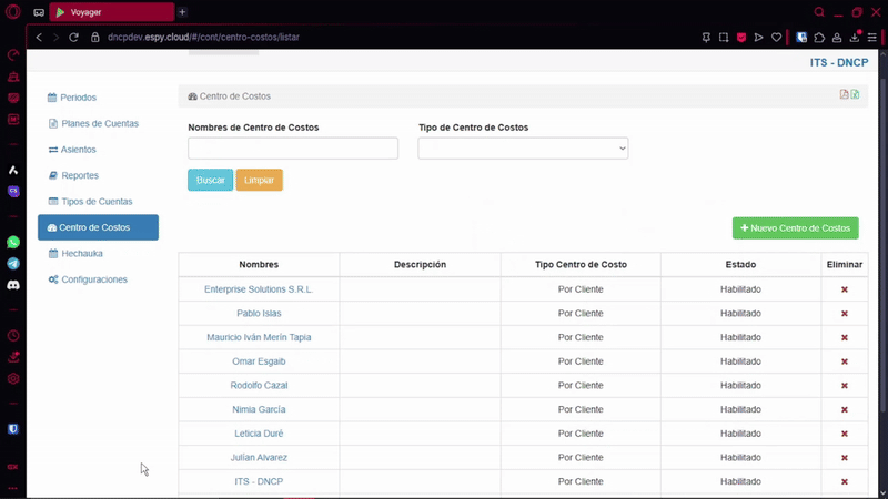 Listar Centro de Costo