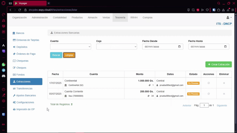 Filtrar extracciones