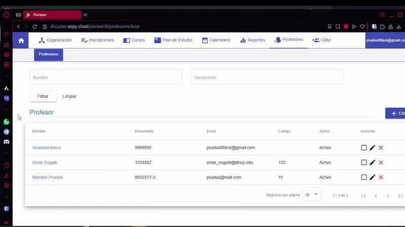 Listado de Profesores
