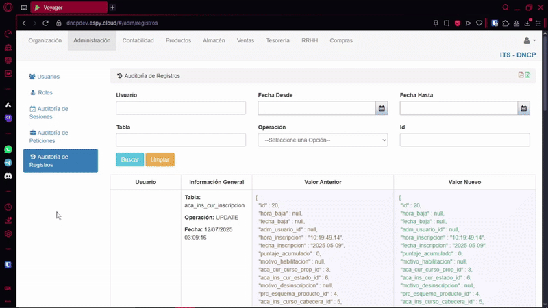 Filtros Auditoría de Registros
