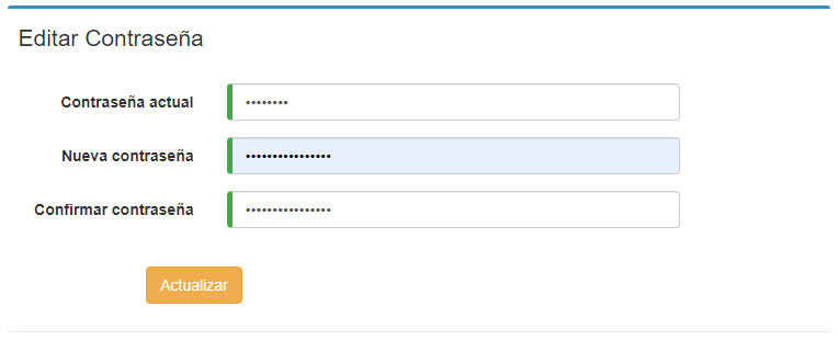Campo Ediar contraseña rellenado