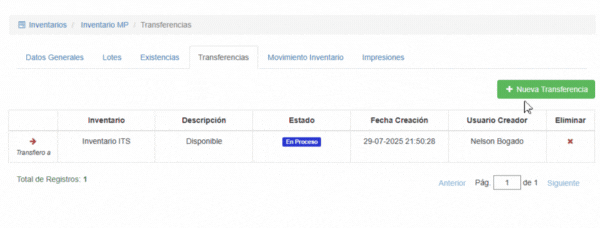 Agregar Transferencia