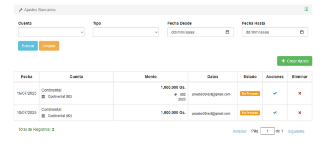 Ingresar al módulo Ajustes Bancarios