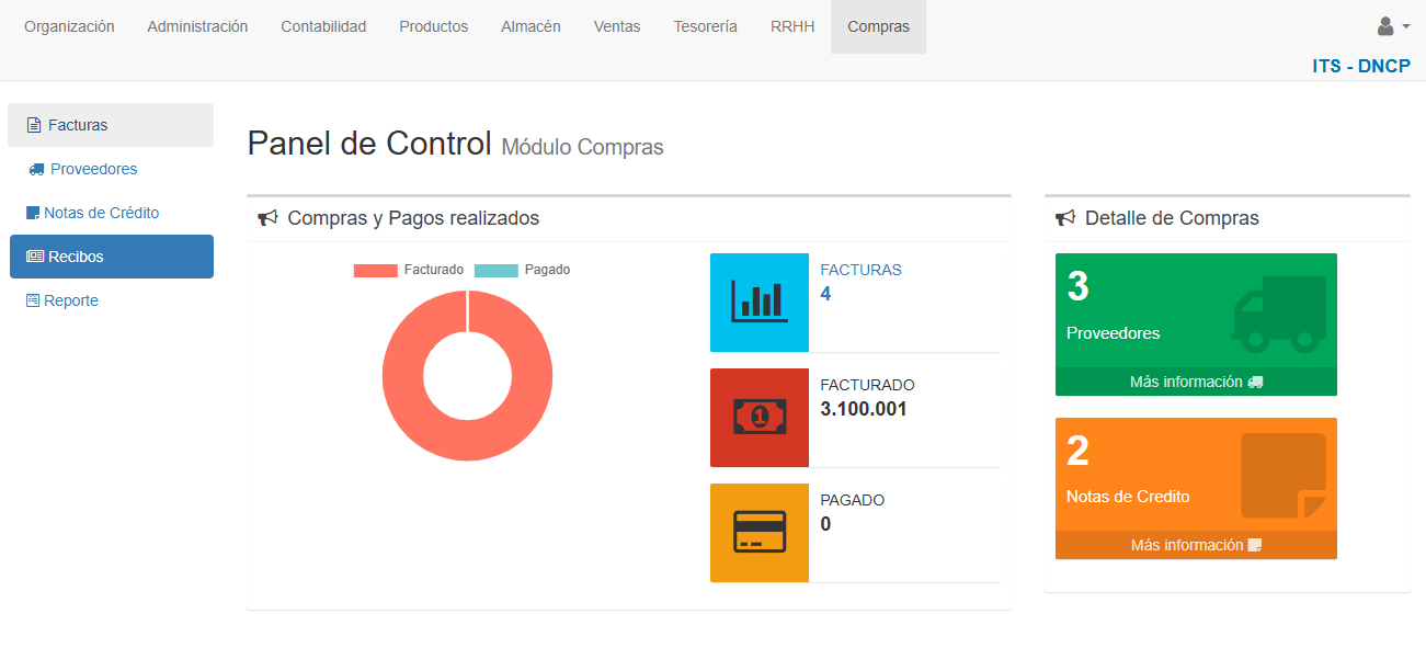 Pantalla principal del módulo Reportes