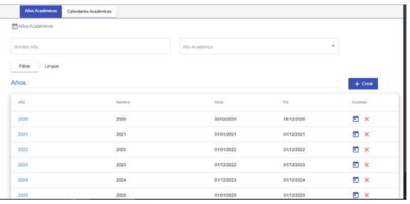 Vista Años Académicos