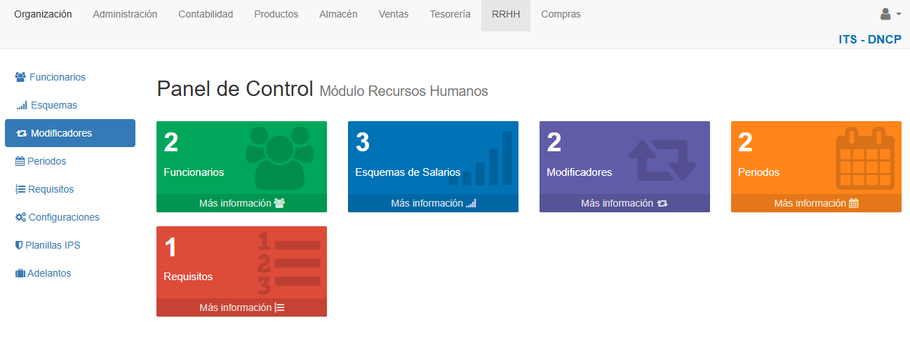 Vista del módulo RRHH